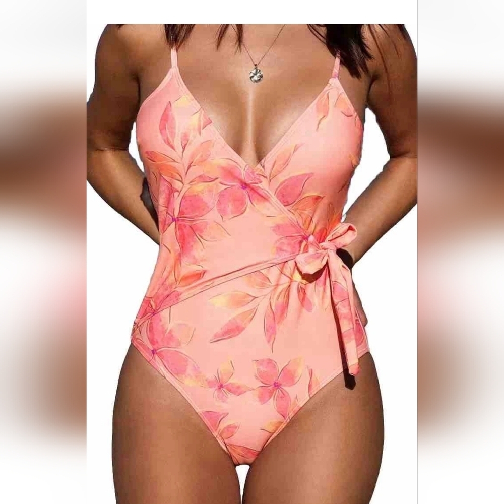 NWT Floral Print Surplice‎ Side Tie Swimsuit M Elevated Basic Cottagecore Girly